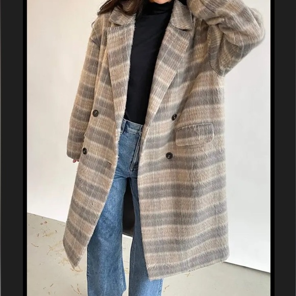 OAK + FORT Jackets & Blazers - Oak + Fort Plaid Fuzzy Print Coat